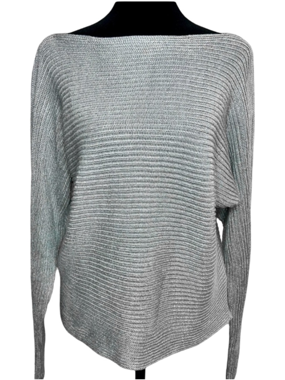 Ralph Lauren Black Label Silver Gray Boatneck Ribbed Knit Sweater Size M
